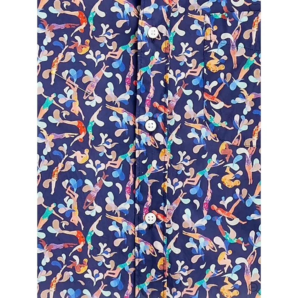 J. Crew Short-sleeve Cotton Poplin Button-up Lido Swim Print, Men's Small AM054